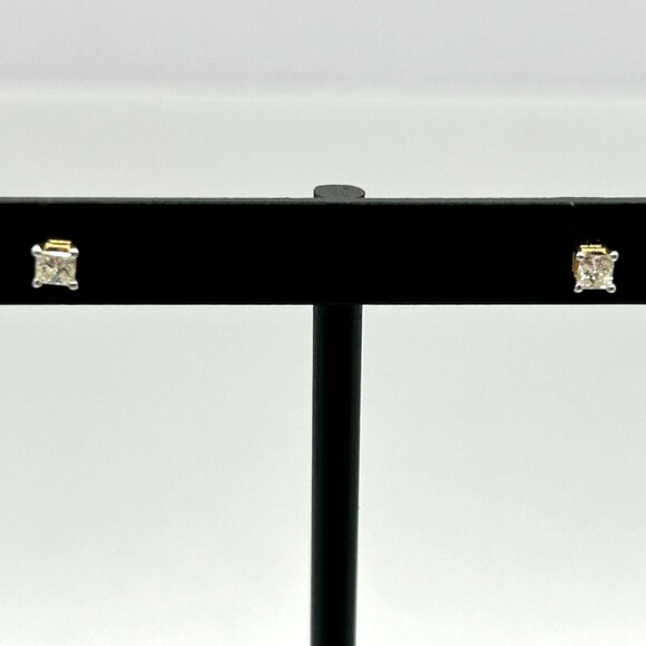 14k Yellow Gold Princess Cut Natural Diamond Stud Earrings